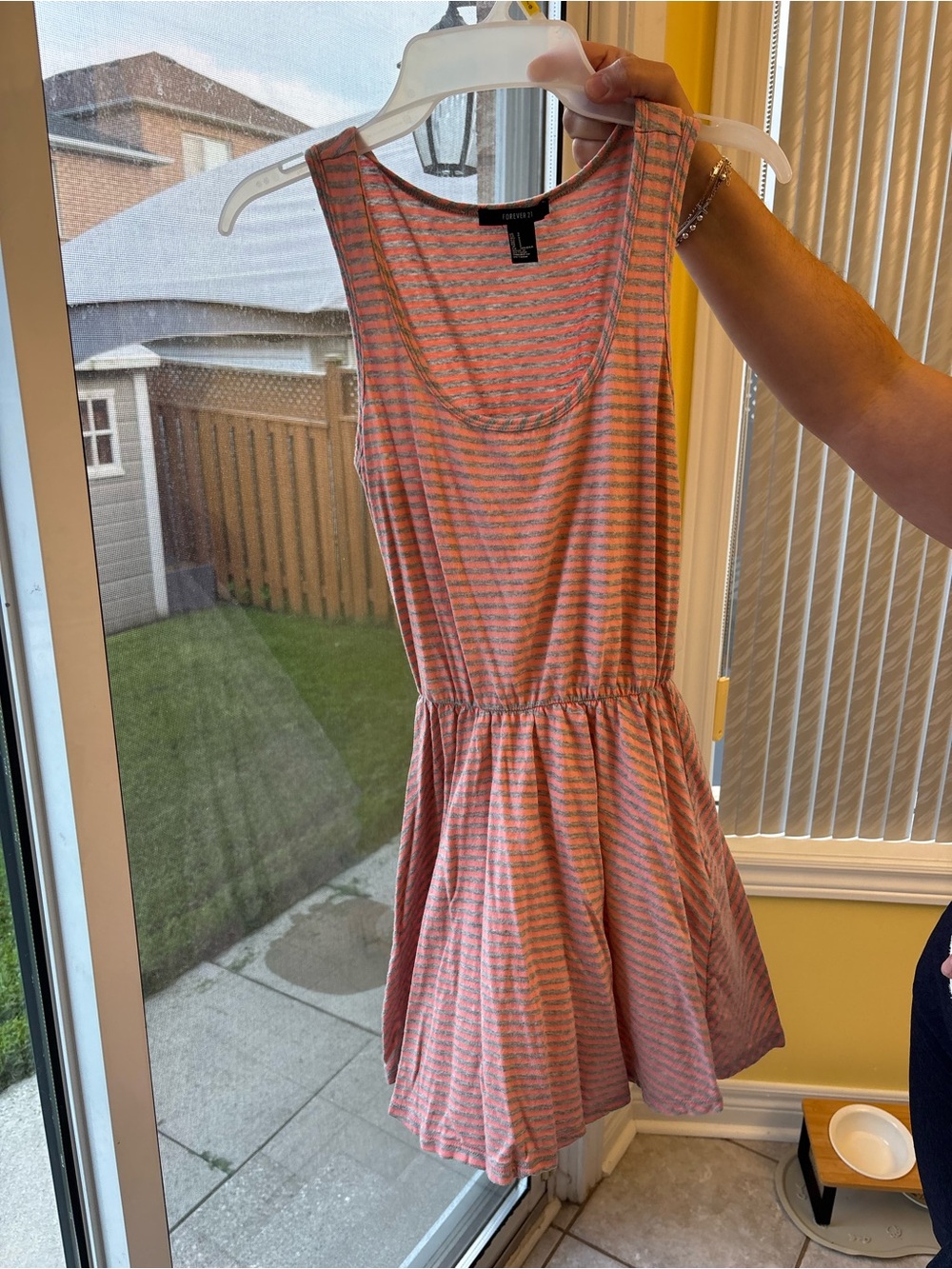 Forever 21 Coral and Gray Striped Sleeveless Mini Dress
